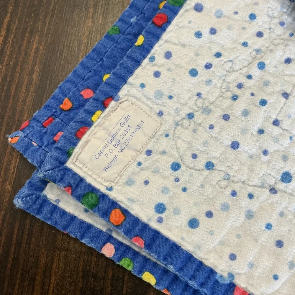 Handmade Jungle Safari Animal Patchwork Baby Quilt Nursery Blue 38x40